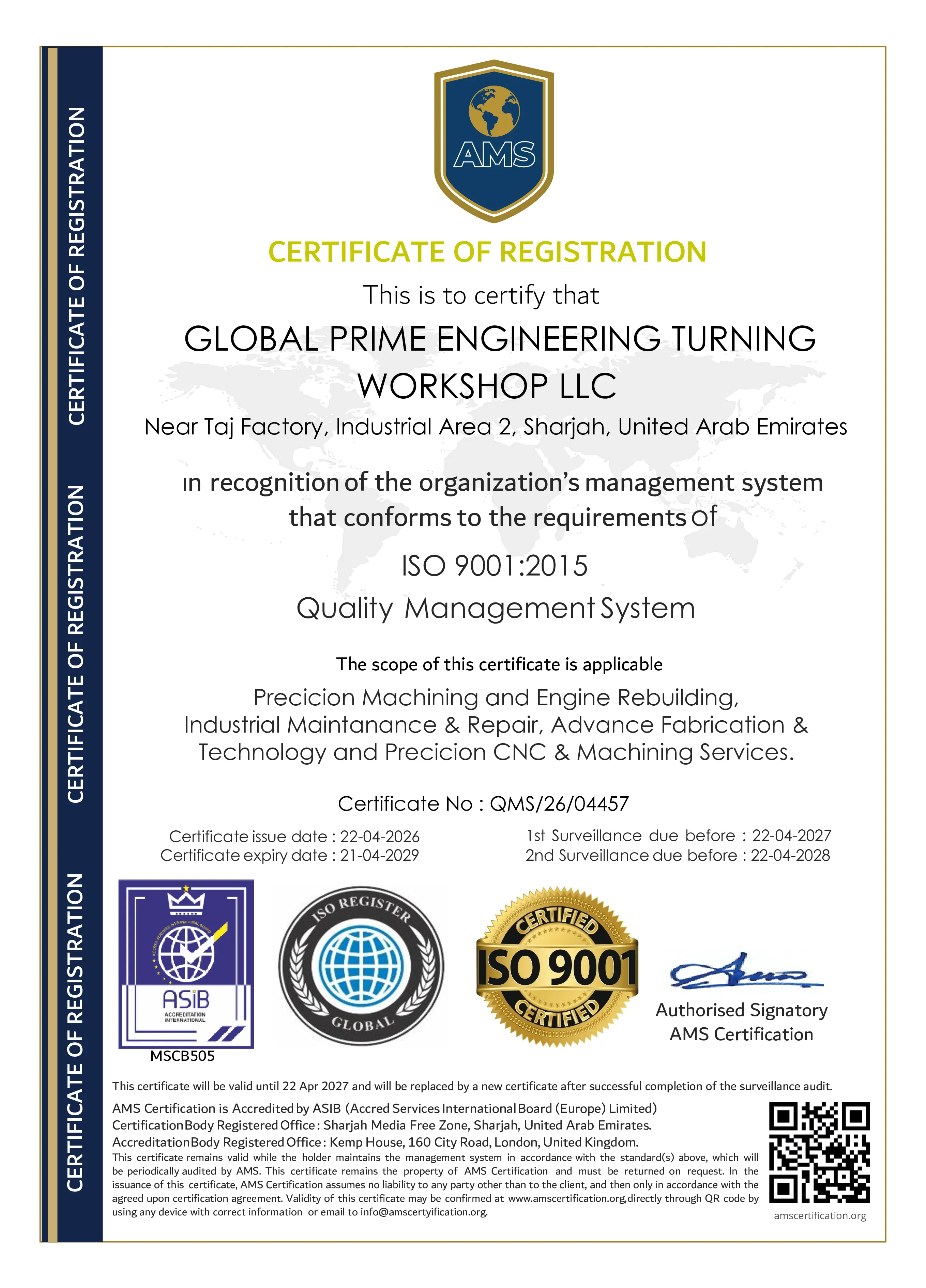 ISO 9001 Quality Management System Certificate